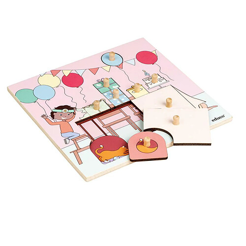 Educo Puzzle en Bois - Puzzle surprise - anniversaire - jeu Montessori