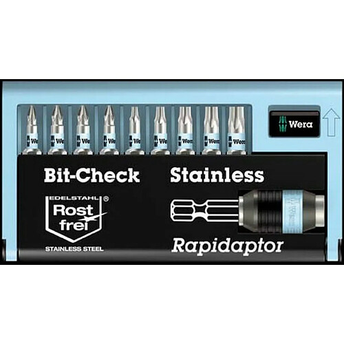 Wera Assortiment d'embouts Bit-Check, acier inoxydable, 10 outils, PH/PZ/TORX®