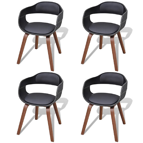 vidaXL Chaises à manger lot de 4 noir bois courbé et similicuir