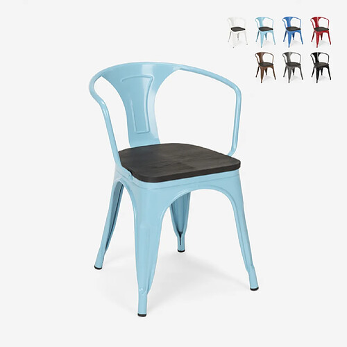 Ahd Amazing Home Design Chaises design industriel en bois et métal de style Tolix Cuisines de bar Steel Wood Arm, Couleur: Turquoise