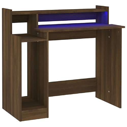 Maison Chic Bureau solide,Table de travail,Bureau d'ordinateur et lumières LED Chêne brun 97x45x90 cm Bois d'ingénierie -GKD87133