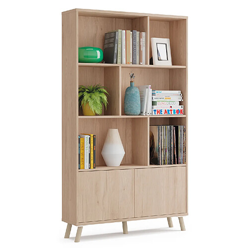 Pegane Bibliothèque de 2 portes coloris effet bois - Hauteur 180 x Longueur 100 x Profondeur 30 cm