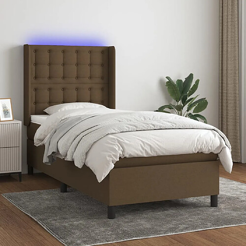 vidaXL Sommier à lattes de lit matelas et LED Marron foncé 100x200cm