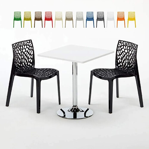 Grand Soleil Table Carrèe Blanc + 2 Chaises Colorées