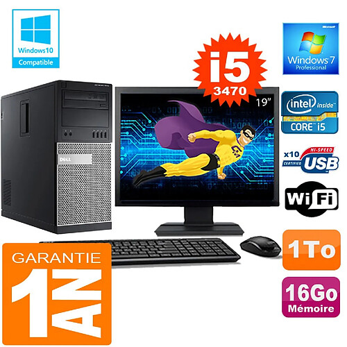 PC Tour DELL 7010 Core I5-3470 Ram 16Go Disque 1 To Wifi W7 Ecran 19" · Occasion