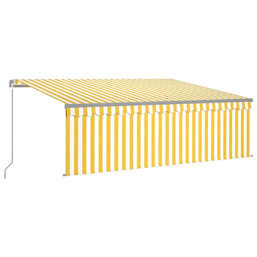 Maison Chic Auvent manuel rétractable avec store | store extérieurs de porte | Marquise Brise-soleil et LED 4,5x3 m Jaune blanc -GKD29420