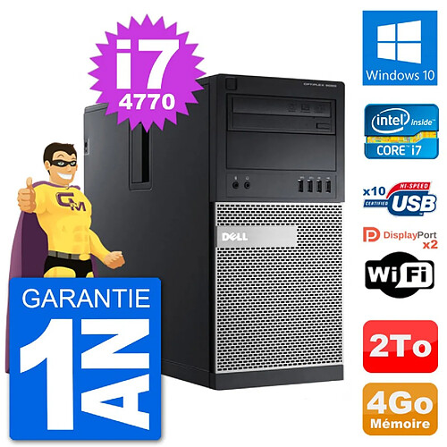 PC Tour Dell 9020 Intel Core i7-4770 RAM 4Go Disque Dur 2To Windows 10 Wifi · Occasion