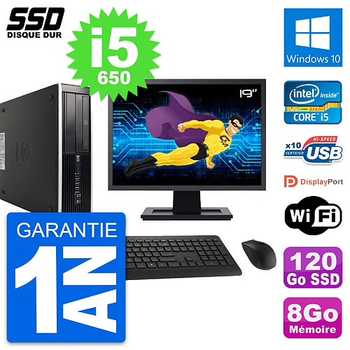 PC HP 8100 SFF Ecran 19" Intel Core i5-650 RAM 8Go SSD 120Go Windows 10 Wifi · Occasion