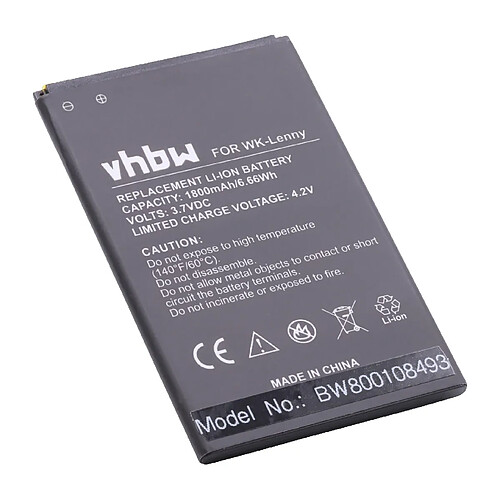 vhbw Li-Ion batterie 1800mAh (3.7V) pour téléphone portable mobil smartphone Wiko B0386126, Lenny remplace batterie Lenny