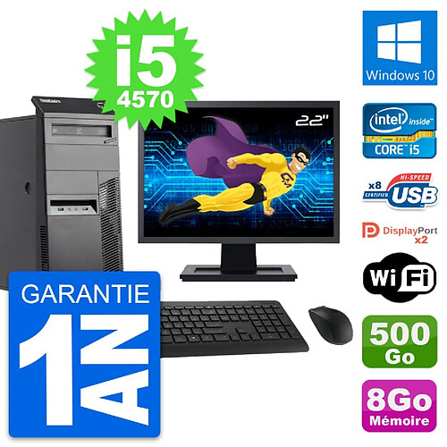 PC Tour Lenovo M83 Ecran 22" Intel i5-4570 RAM 8Go Disque 500Go Windows 10 Wifi · Occasion