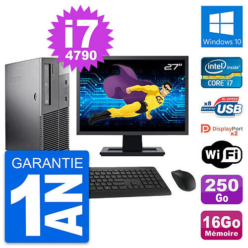 PC Lenovo M93p SFF Ecran 27" Intel i7-4790 RAM 16Go Disque 250Go Windows 10 Wifi · Occasion