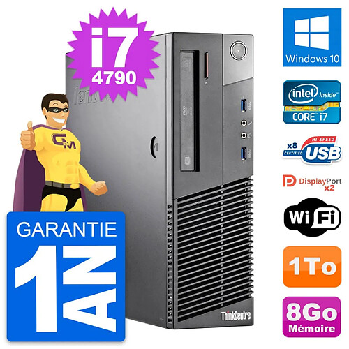 PC Lenovo ThinkCentre M93p SFF Intel i7-4790 RAM 8Go Disque 1To Windows 10 Wifi · Occasion