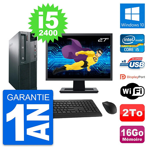 PC Lenovo M82 SFF Ecran 27" Intel i5-2400 RAM 16Go Disque 2To Windows 10 Wifi · Occasion