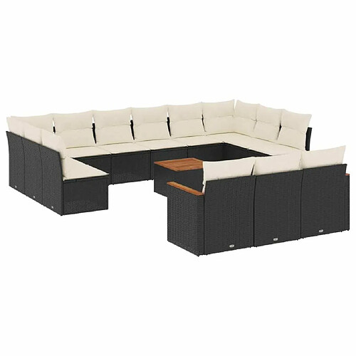 Maison Chic Salon de jardin avec coussins 14 pcs, Ensemble Tables et chaises de jardin, noir résine tressée -GKD107812