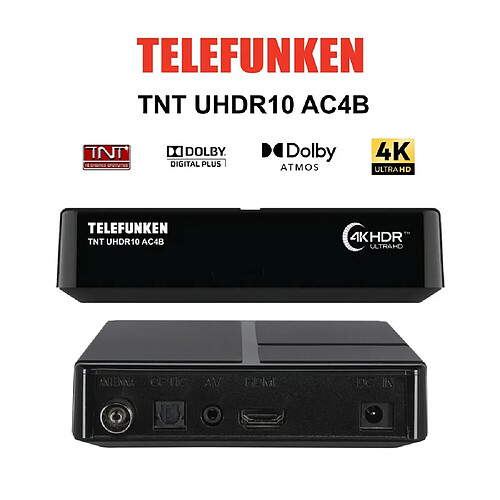 Récepteur TNT Ultra HD 4K TELEFUNKEN UHDR10 AC4B – Fonction TimeShift, Lecteur Multimédia, Enregistrement sur USB PVR