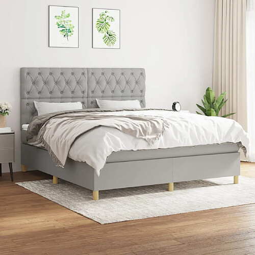 vidaXL Sommier à lattes de lit avec matelas Gris clair 160x200cm Tissu