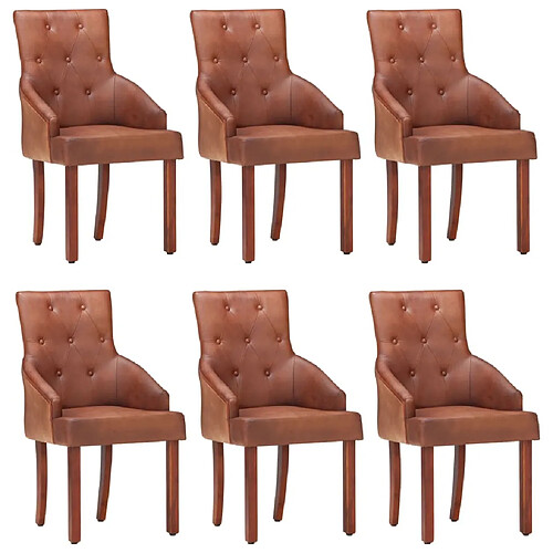 Maison Chic Lot de 6 Chaises à manger,Chaise pour cuisine marron cuir de chèvre véritable -MN88009