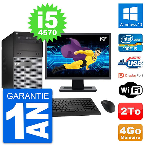 PC Tour Dell OptiPlex 3020 Ecran 19" i5-4570 RAM 4Go Disque 2To Windows 10 Wifi · Occasion