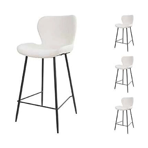 Mes Lot de 4 chaises de bar 47x51x99 cm en tissu bouclette blanc - SORAYA