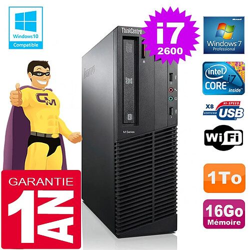 PC Lenovo M92p SFF Core I7-2600 Ram 16Go Disque 1 To Graveur DVD Wifi W7 · Occasion