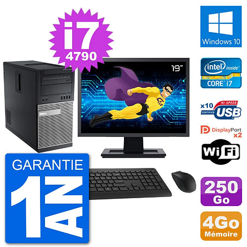 PC Tour Dell 9020 Ecran 19" Intel i7-4790 RAM 4Go Disque 250Go Windows 10 Wifi · Occasion