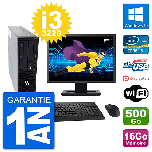 PC Fujitsu E910 DT Ecran 19" Intel i3-3220 RAM 16Go Disque 500Go Windows 10 Wifi · Occasion