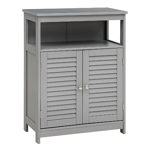 Helloshop26 Meuble de rangement pour salle de bain meuble sur pieds en bois avec placard 2 portes pour salle de bain salon chambre 60 x 30,5 x 80 cm gris 20_0005040