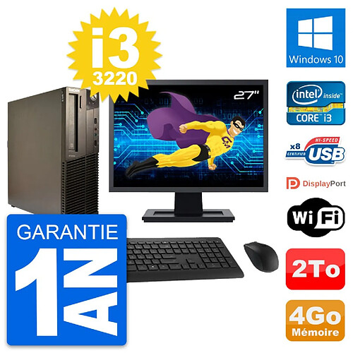 PC Lenovo M82 SFF Ecran 27" Intel i3-3220 RAM 4Go Disque Dur 2To Windows 10 Wifi · Occasion