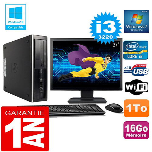 PC HP Compaq 8300 SFF Core I3-3220 Ram 16Go Disque 1 To Wifi W7 Ecran 27" · Occasion