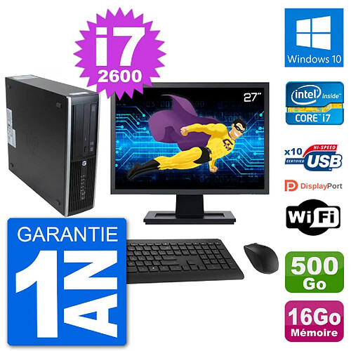 PC HP 8300 SFF Ecran 27" Intel i7-2600 RAM 16Go Disque 500Go Windows 10 Wifi · Occasion