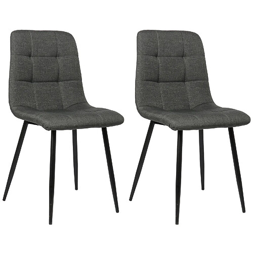 Decoshop26 Lot de 2 chaises de salle à manger en tissu gris foncé pieds métal noir mat style moderne CDS101104