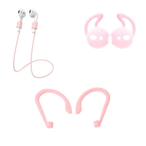 Shot Pack accessoires pour Airpods (Fils + Tour D'oreilles + Accroche Oreilles) Silicone (ROSE)