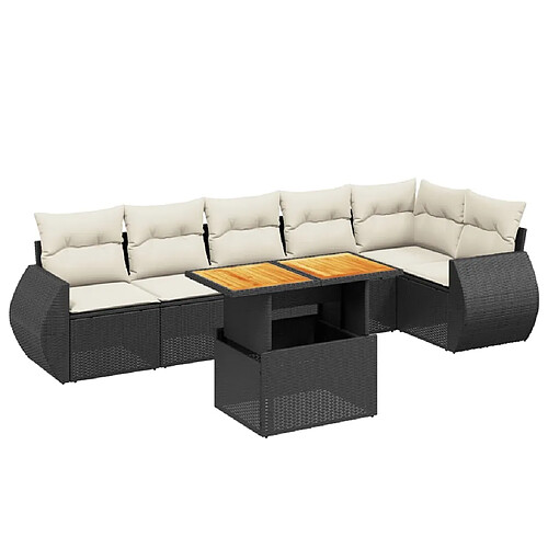 Maison Chic Ensemble Tables et chaises d'extérieur 7pcs avec coussins,Salon de jardin noir résine tressée -GKD972120