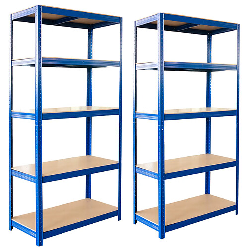 Secury-T Lot de 2 étagères de rayonnage modulables en métal bleu, 5 étages, 175kg/par étagère