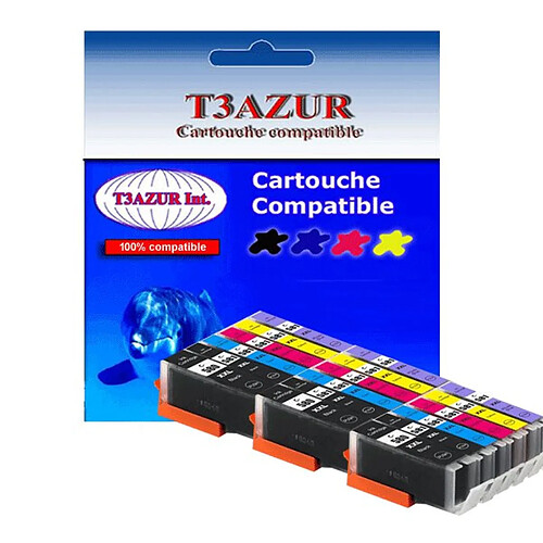 Lot de 18 Cartouches Compatibles pour Canon Pixma TS8240, TS8241- T3AZUR