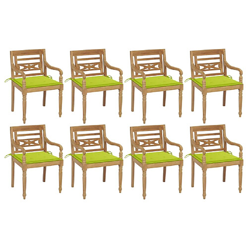 vidaXL Chaises Batavia avec coussins lot de 8 Bois de teck solide