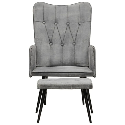 Maison Chic Fauteuil de Chambre à Coucher Salon,Chaises de Salle à Manger,Chaise à oreilles avec repose-pied Gris vintage Toile -GKD49453