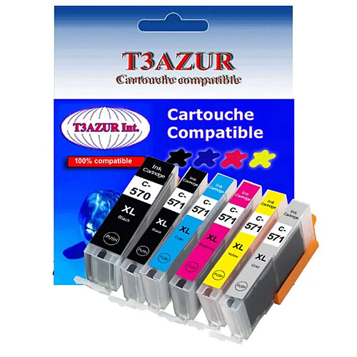 Lot de 6 Cartouches Compatibles pour Canon Pixma MG7751, MG7752, MG7753, MG7700 - T3AZUR