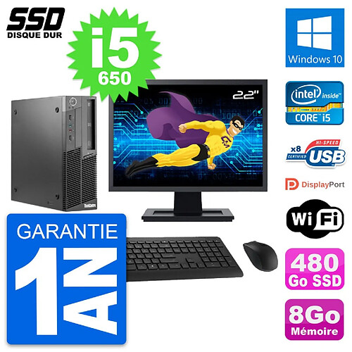 PC Lenovo M90 SFF Ecran 22" Intel Core i5-650 RAM 8Go SSD 480Go Windows 10 Wifi · Occasion