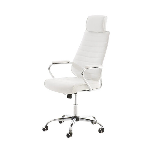 Decoshop26 Fauteuil de bureau à roulettes en synthétique blanc hauteur réglable BUR10002