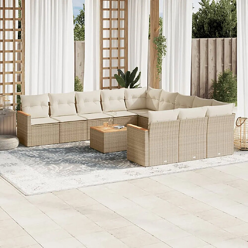 vidaXL Salon de jardin avec coussins 12 pcs beige résine tressée