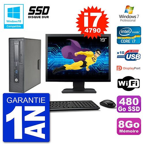 PC HP EliteDesk 800 G1 SFF Ecran 19" i7-4790 8Go SSD 480Go Graveur DVD Wifi W7 · Occasion