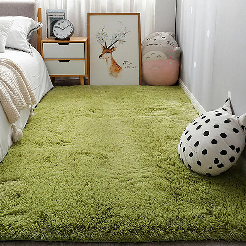 LUUCOZK Tapis à poils longs doux et moelleux pour chambre à coucher et salon - Vert gazon-140x200CM