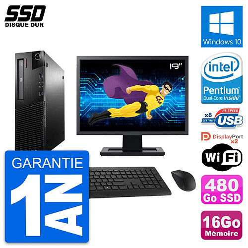 PC Lenovo M93p SFF Ecran 19" Intel G3220 RAM 16Go SSD 480Go Windows 10 Wifi · Occasion