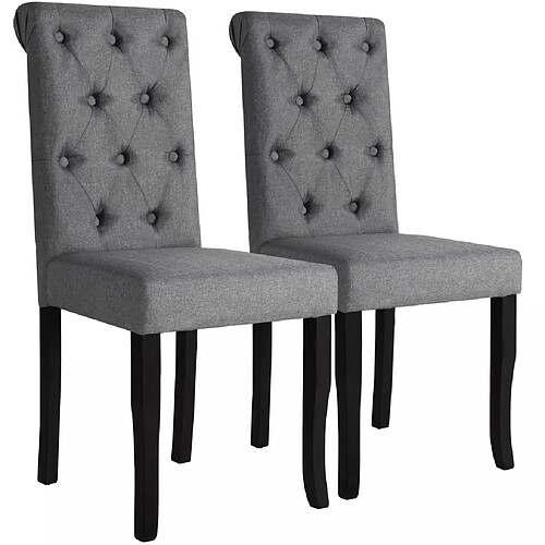 Decoshop26 Lot de 2 chaises de salle à manger cuisine dossier capitonné en tissu gris foncé CDS020532