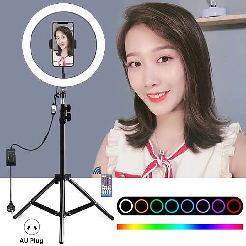 Wewoo Support de trépied 1,1 m + anneau LED dimmable 12 pouces RVB Vlogging Selfie Photographie Lumières vidéo en direct Kits de diffusion avec rotule de de chaussure froide et pince de téléphone prise AU