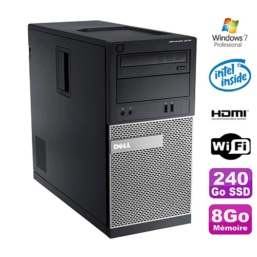 PC Tour DELL Optiplex 3010 MT Intel G2020 Graveur 8Go 240Go SSD HDMI Wifi W7 · Occasion