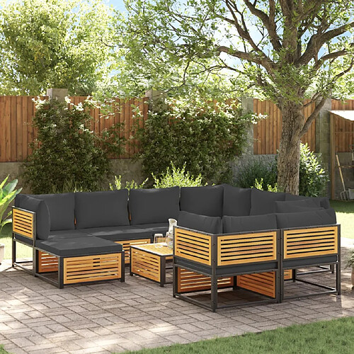 vidaXL Salon de jardin avec coussins 10 pcs bois d'acacia solide