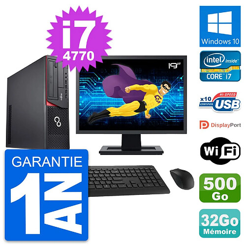 PC Fujitsu E920 DT Ecran 19" Intel i7-4770 RAM 32Go Disque 500Go Windows 10 Wifi · Occasion