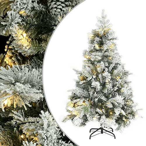 vidaXL Sapin de Noël pré-éclairé avec neige floquée/cônes 150cm PVC/PE